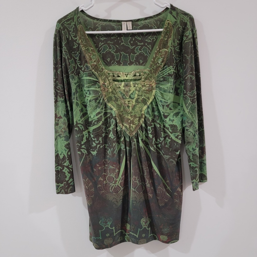 Womens Forest Fairy Ethereal Top Size XL Green‎ Embroidered Ren Faire Goblin